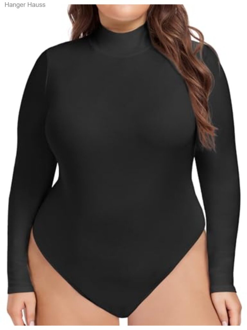 Plus Size Mock Neck Bodysuit Long Sleeve Turtleneck Stretch Rayon Spandex